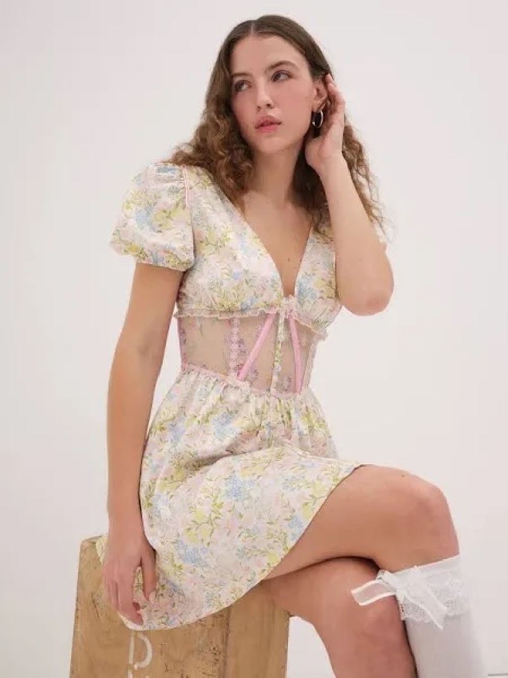 For Love & Lemons Glitter Garden Cap Sleeve Dress